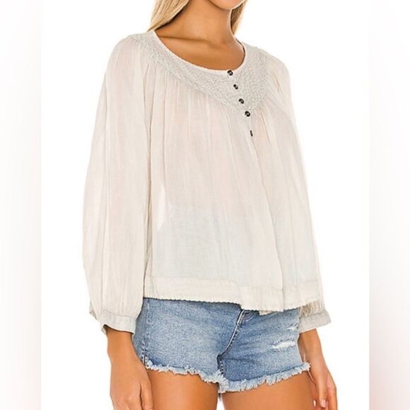 We The Free White Flowy Cotton Button Down Cool Meadow Boho Top - Picture 7 of 16